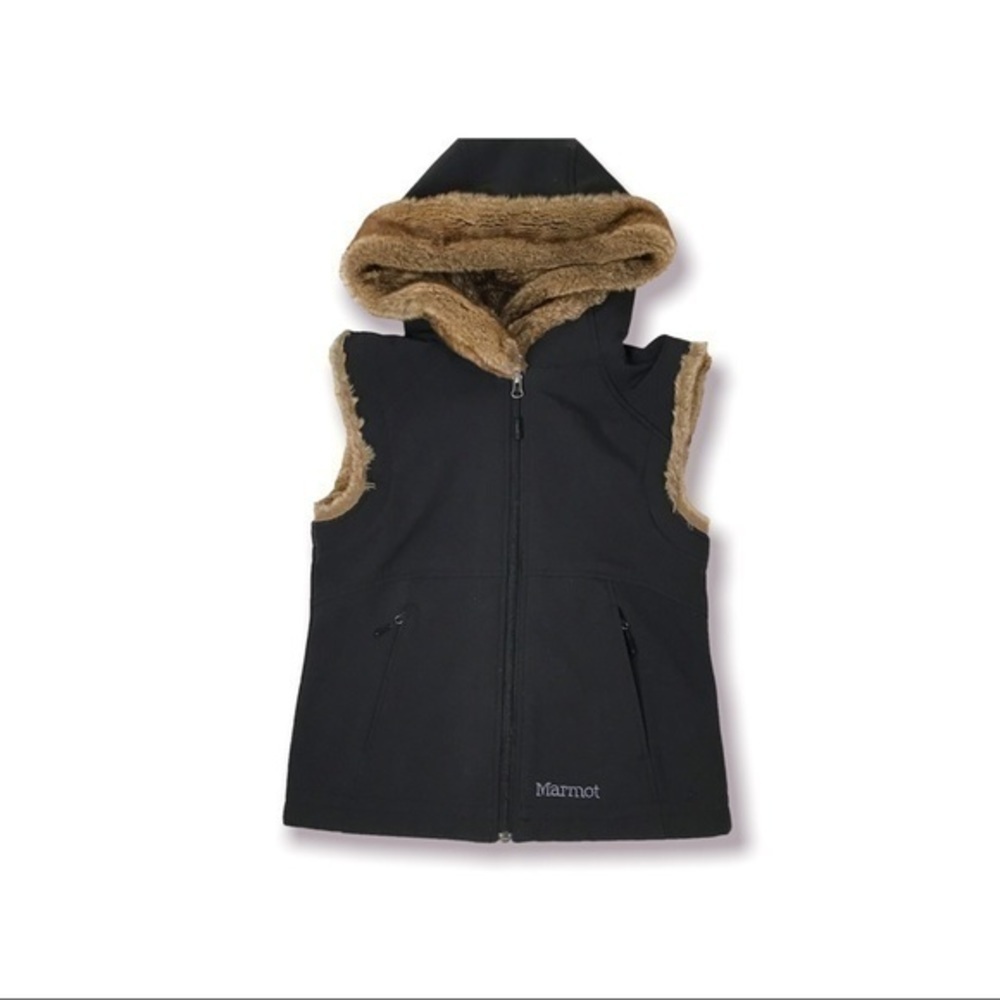 - Marmot Black Furlong Faux Fur Lined Hooded Vest Jacket Women's small
